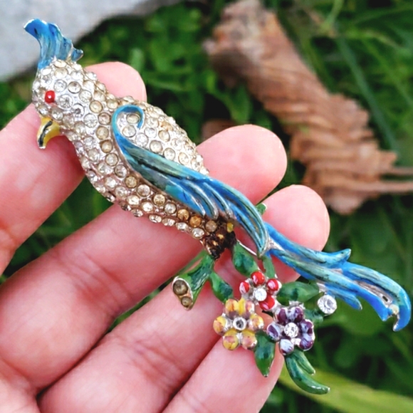 Rare 1940s Colorful Bird Duette Enamel Fur Clip - Picture 1 of 12
